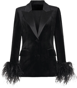Zapaka Women's Velvet Peak Lapel Coat with Feathers