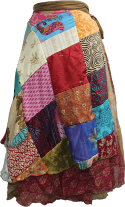 Silk Vintage Patchwork Wraparound Skirt