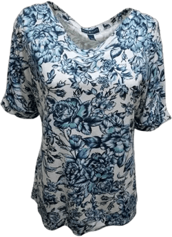 Karen Scott Elbow-Sleeve Flower Print Top Blouse Intrepid Blue Large