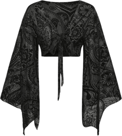 Floerns Women's Paisley Print Bell Sleeve Blouse Crop Top V Neck Beach Cover Up