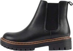 Soda Women's Pilot Lug Sole Low Heel Chelsea Bootie with Double Elastic Gore