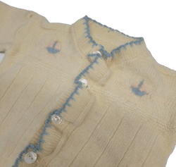 vtg 50s KIDS KNIT SWEATER // vintage sail boat baby cardigan pastel blue trim button up warm winter retro mcm 60s cute unisex top