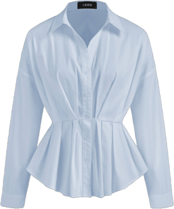 Woven Cotton Collar Pleated Long Sleeve Blouse