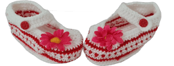 Hand knitted baby boots, Baby girls&#39; booties, Pink and white booties, Baby shoes, Baby slippers, Baby socks, Booties with flower