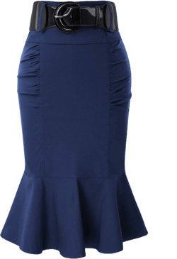 Belle Poque Women's High Waisted Peplum Midi Pencil Skirt with Belt