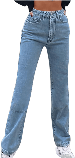 High Waisted Baggy Jeans for Women Vintage Stretch Straight Wide Leg Denim Pants Loose Casual Pull On Flared Jeans Large Blue