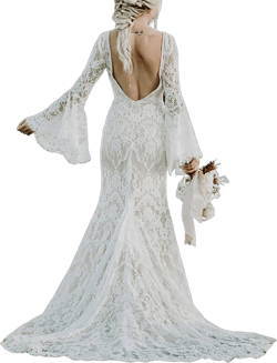 Women's Lace Boho Mermaid Wedding Dress with Long Sleeves