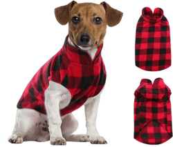 ASENKU Dog Sweater, Plaid Dog Fleece Vest, Soft Comfortable Pet Pajamas, Warm Winter Dog Shirt, Cold Weather Coat Jacket Pet Clothes for Small & Medium Dog Breeds, Red, L Large Plaid-Red