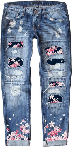 EVALESS Women's Distressed Plaid Boyfriend Skinny Jeans