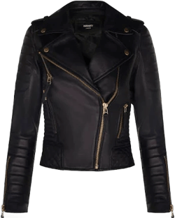 Ladies Leather Biker Jacket Quilted Matte Black Gold Zip Real Nappa Goth Fashion Moto Jacket