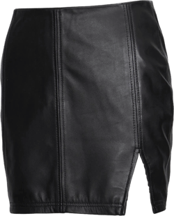 Womens AngelJackets High Waisted Mini Black Leather Skirt With Slit