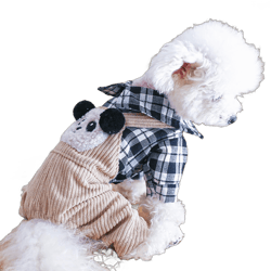 Dog Winter Jumpsuit - Small Dogs, Black & White, Cotton, X-Small, Unisex, Easy On/Off Buttons, Stylish Design Panda Plaid X-Small