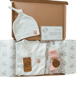Newborn Bunny Gift Set of 3| Milk White Cotton Bunny Romper, Pink Socks, Bunny Beanie Hat | Cute New Baby Girls Gift for Babyshower