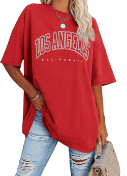 Fazortev Women's Oversized Los Angeles Graphic Half Sleeve Tunic