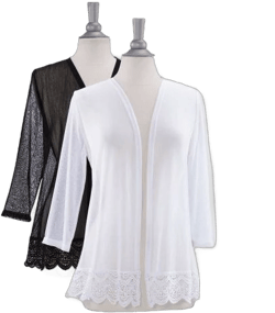 Expressions Sheer Mesh Lace Trim Cardigan
