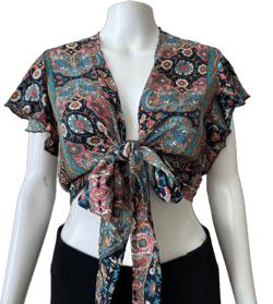 Young Women's Floral Paisley Ruffle Sleeve Wrap Top