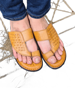 Mens Tan Brown Cut Work Natural Leather Sandals Flat Slip Ons