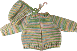 Vintage Newborn Baby Unisex Sweater Hat Pastel Rainbow Knit Zip Front Homemade Long Sleeve