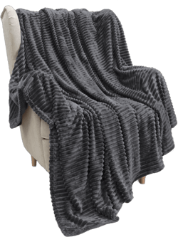 PAVILIA Super Soft Fleece Flannel Ribbed Striped Throw Blanket, Luxury Fuzzy Plush Warm Cozy for Sofa Couch Bed, Dark Gray/Throw - 50x60