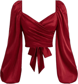 SHENHE Women's Satin Lantern Sleeve Ruched Crop Top