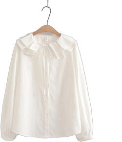 Suzette Puff-Sleeve Ruffle Collar Button-Up Blouse