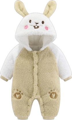 Newborn Baby Girls Boys Winter Bodysuit Rabbit Ears Hooded Jumpsuit Fleece Snowsuit Unisex Toddler Cute Warm Coats Outfits W01-khaki 3-6 Months