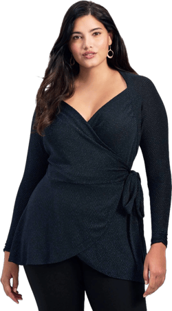 Avenue Women's Plus Size Glamour Sparkle Wrap Top