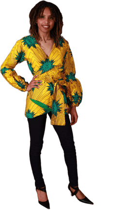 African Print Fit and Flare Wrap Top