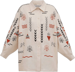 Women's Etnodim Beige Linen Embroidered Shirt Slovo
