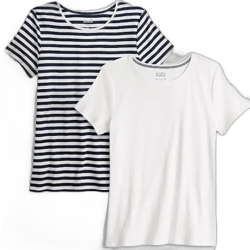 Women's Croft & Barrow Short Sleeve Crew Neck Tees 2 Pack, Size: Medium, Stripe White Pack