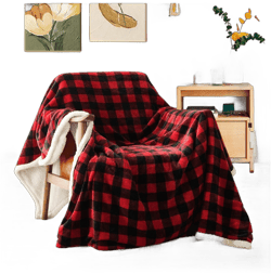 JULY 1pc Sherpa Red And Black Buffalo Plaid Christmas Throw Blanket, Fuzzy Fluffy Soft Cozy Thickened Blanket, Fleece Flannel Plush Microfiber Blanket For Couch Bed Sofa, Cozy Warm Fluffy Flannel Blanket, For Sofa, Bedroom, Living Room, All-Around Comfort, Blanket For Fall And Winter, Christmas Gifts For Women And Girls, Machine Washable Soft Cozy Home Decor Fuzzy Fluffy Sofa Blanket, Blankets For Women, Christmas Throw Blankets