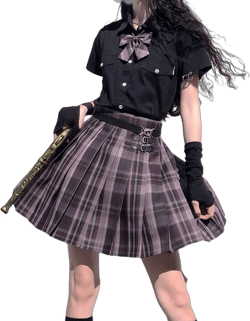 Women's High Waist Pleated Plaid Mini Skirt