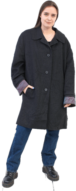 Bauer Vintage Top Class Loden Women&#39;s XL Alpaca Wool Coat, Jacket Black Overcoat Green Long Burgundy Lining, Winter warm trachten trench 2v