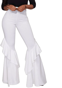 Women's High-Waisted Ruffle Flare Fit Wide Leg Pants
