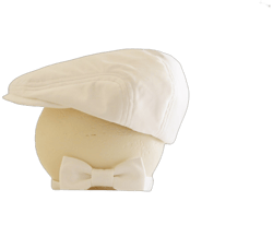White satin Christening hat and bow tie set, baby boy photo prop newsboy hat, Baptism hat - made to order