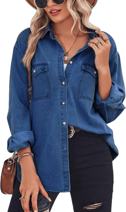 Women's Long Sleeve Denim Button Down Shirt
