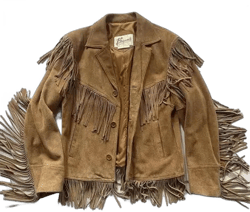 Vintage Bermans Fringe Suede Button Jacket 70s Hippie Western Fringed