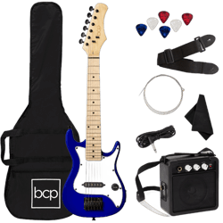 Best Choice Products 30in Kids Electric Guitar Beginner Starter Kit w/ 5W Amplifier, Strap, Case - Metallic Blue