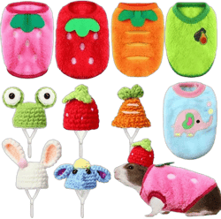 Clysee 10 Pcs Guinea Pig Clothes Set, 5 Guinea Pig Costume Outfit, 5 Cute Mini Hat with Adjustable Strap Small Animal Warm Vest Sweater Cozy Hand