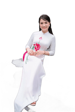 Vietnamese White Traditional AO Dai Long Dress with 3D Lotus Flower , Including Pants