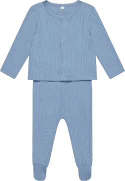 MORI Baby Waffle Cardigan and Footed Leggings Set - Stretchy Bamboo and Cotton Blend - Unisex Outfit for Toddlers and Babies 6-9 Months Rainwash