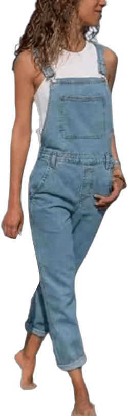Denim Overalls with Large Pockets Vintage Style Jumpsuit Women XX-Large Light Blue