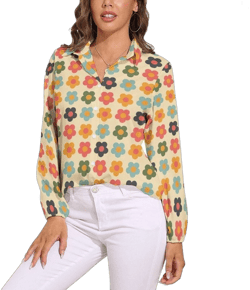 Women's Mod 60s Inspired Floral Long Sleeve Semi Sheer Shirt