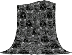 Halloween Throw Blanket Flannel Microfiber Blanket, Skull Floral Botanical Black White Fleece Blankets - 50 X 60 In, Soft Warm Cozy Lightweight Throw Blanket For Couch Sofa Bed