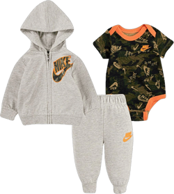 Nike Baby Boy 3 Piece Camo Set, Jogger Pants, Zip-Up Jacket and Bodysuit (NB)