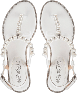 Ladies Rhinestone Pearl Ankle Strap Sandals