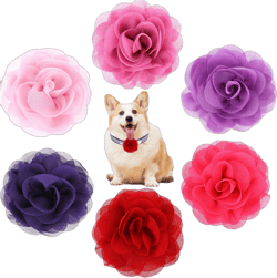 6 PCS Dog Collar Flower, Multi-Color Dog Flowers Collar, Fancy Pet Collar Accessories for Female Small Medium Dogs, Soft Pet Flower Bow Ties, Pet Collar Flowers Charms for Wedding, Birthday, Party