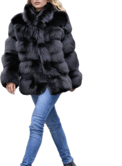 Lisa Colly Women's Slim Long Sleeve Faux Fox Fur Coat