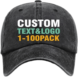 Custom Wholesale Washed Baseball Cap for Men Women with Text Picture Logo -Design Your Own Hats Personalized Classic Vintage Cowboy Hat Adjustable Denim Hat Custom Trucker Hat for Team Group