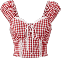 Floerns Women's Gingham Print Puff Cap Sleeve Sweetheart Neck Blouse